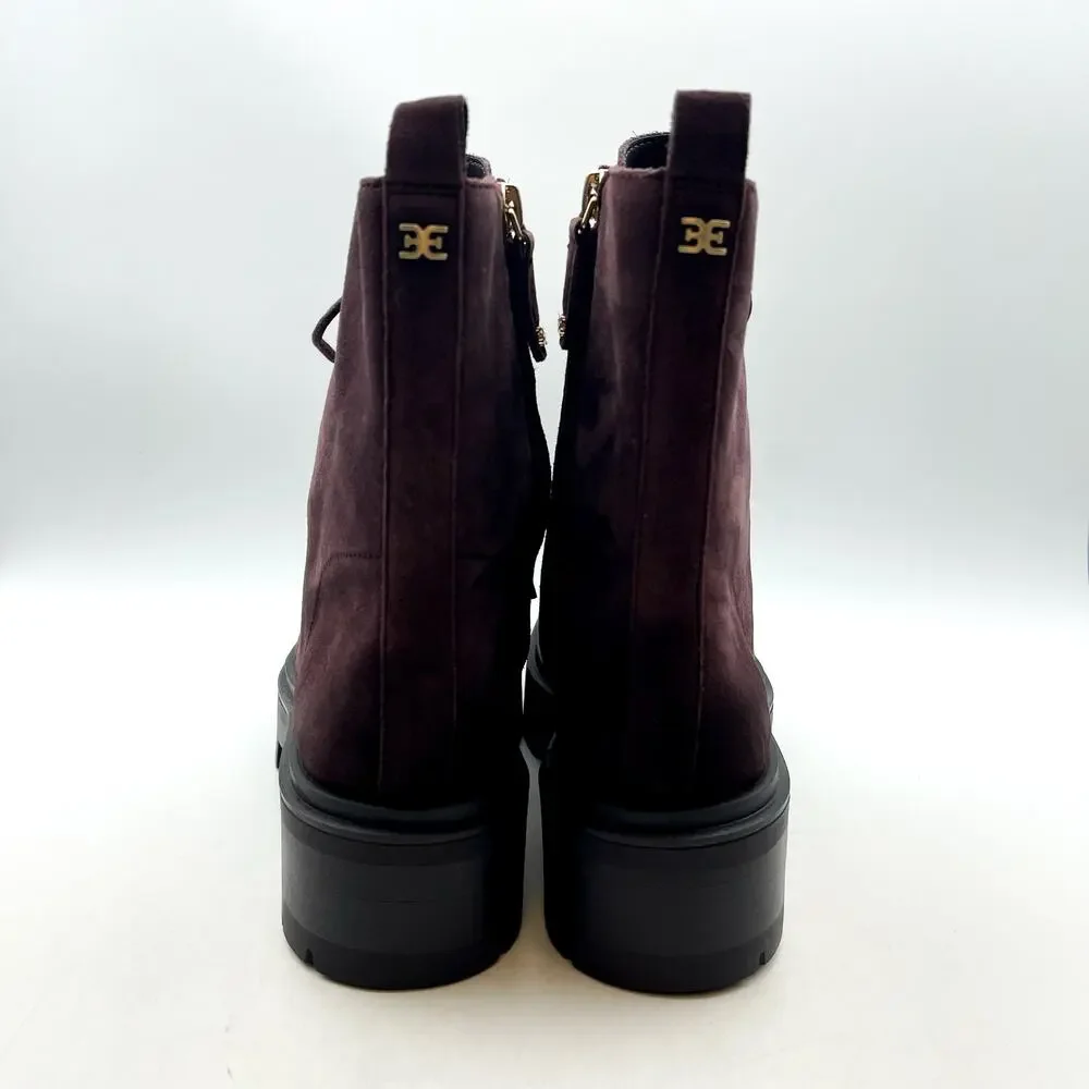 Sam Edelman Womens Lovrin Platform Combat Boots Size 8 Red Burgundy Suede NWOB